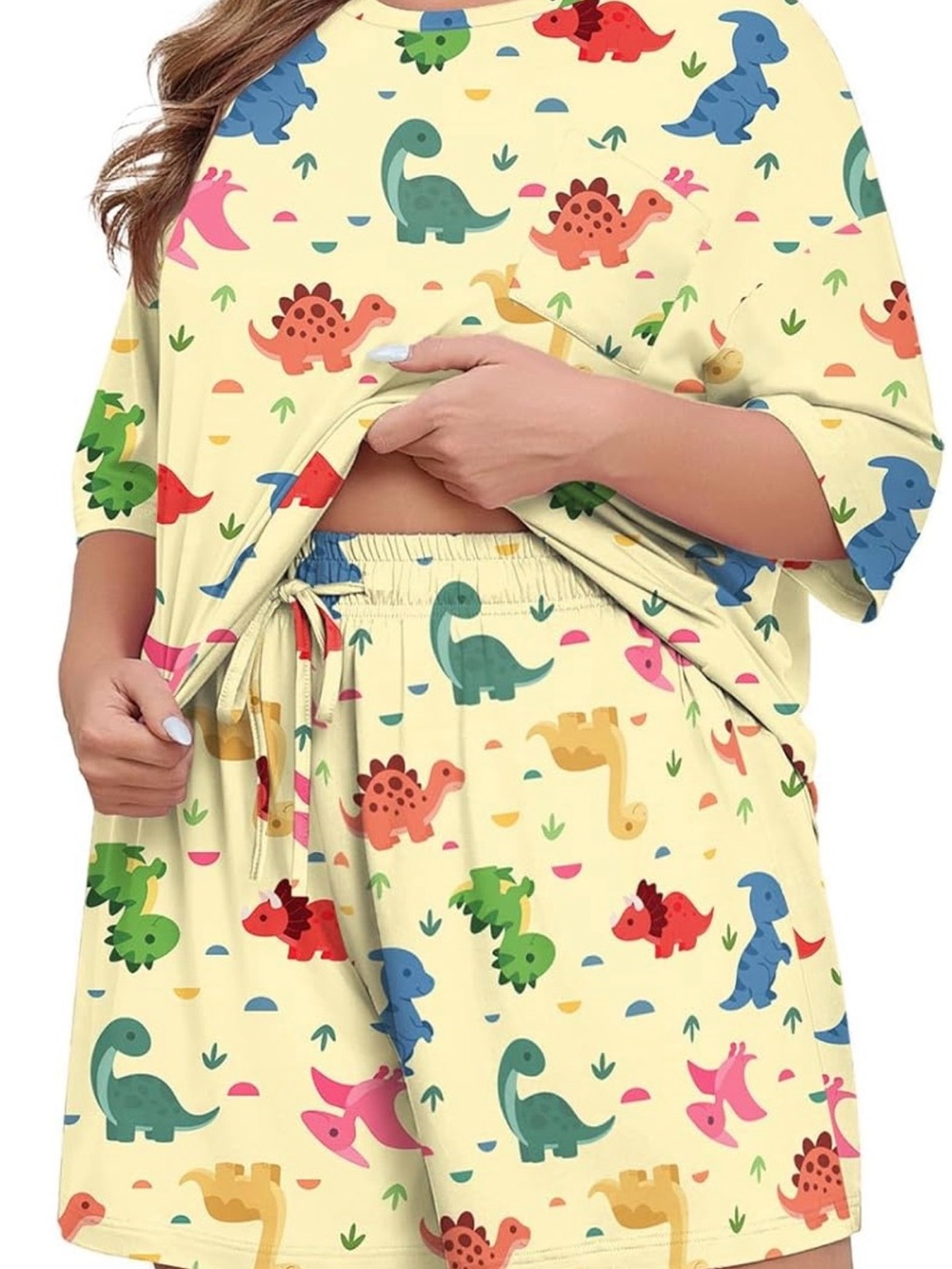 Cute Dinosaur Print woman Pajama Set - Yellow